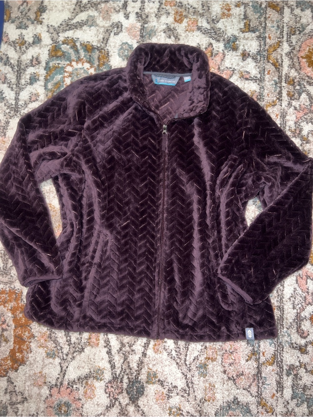 Free Country Plush Zip-Up Teddy Jacket in Deep Plum